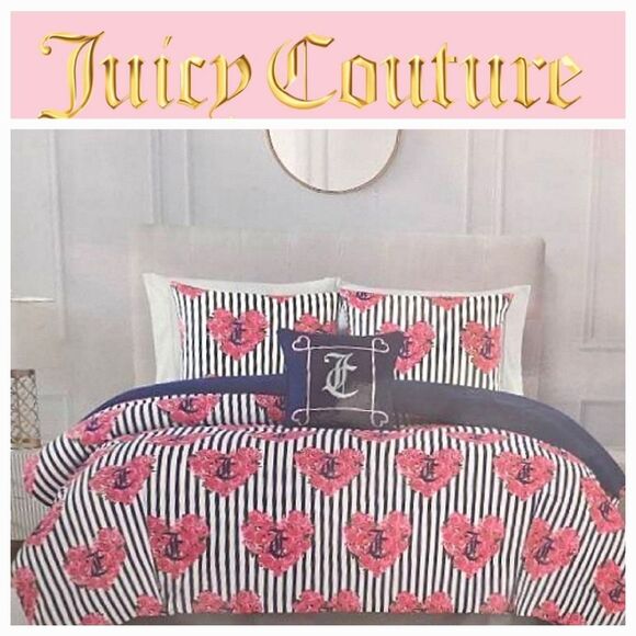 Juicy Couture Home 4-PC JC Logo Heart Roses Printed Bed Set - Picture 1 of 6
